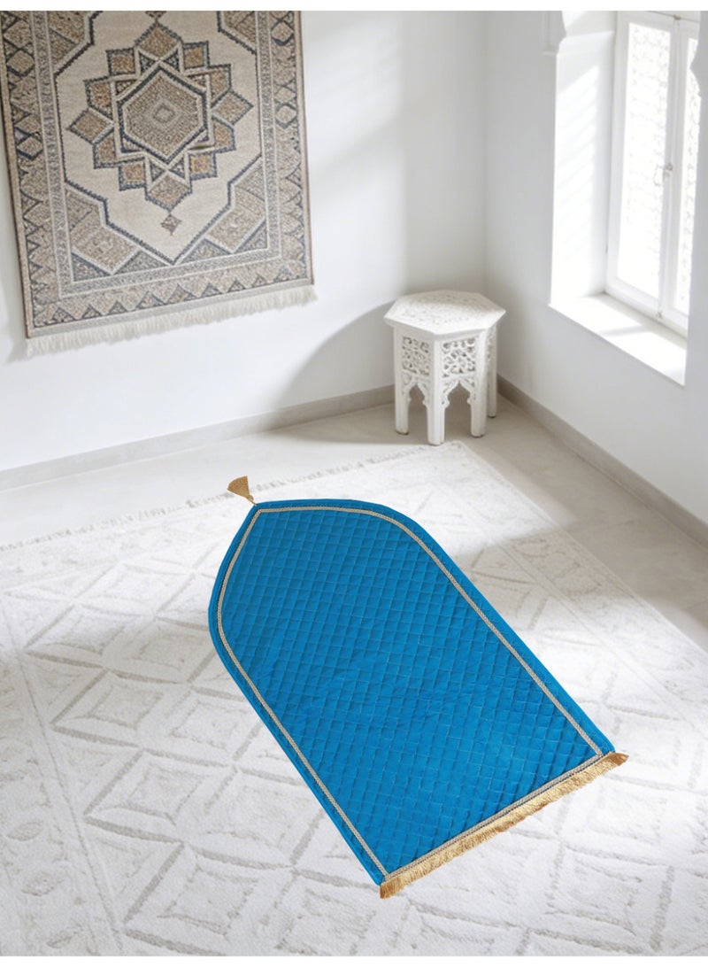 Velvet Muslim Prayer Mat Thick Soft, Soft Prayer Rug,Prayer Rug with Tassels, Foldable Flannel Prayer Rug for Men & Women, Prayer Mats for Ramadans Eid, Daily Salah, Blue - Image 3